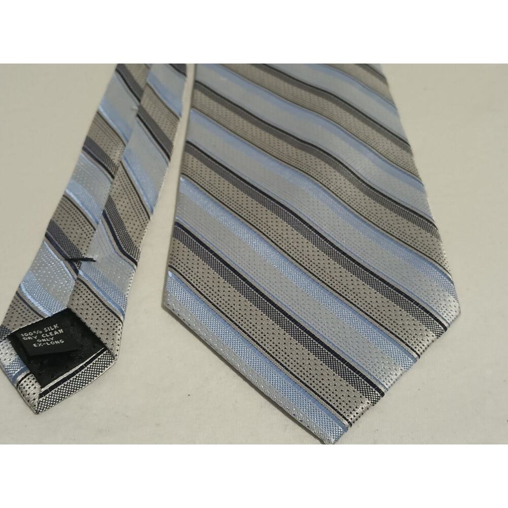 Campia Moda Extra Long 100% Silk Blue / Silver Striped Tie